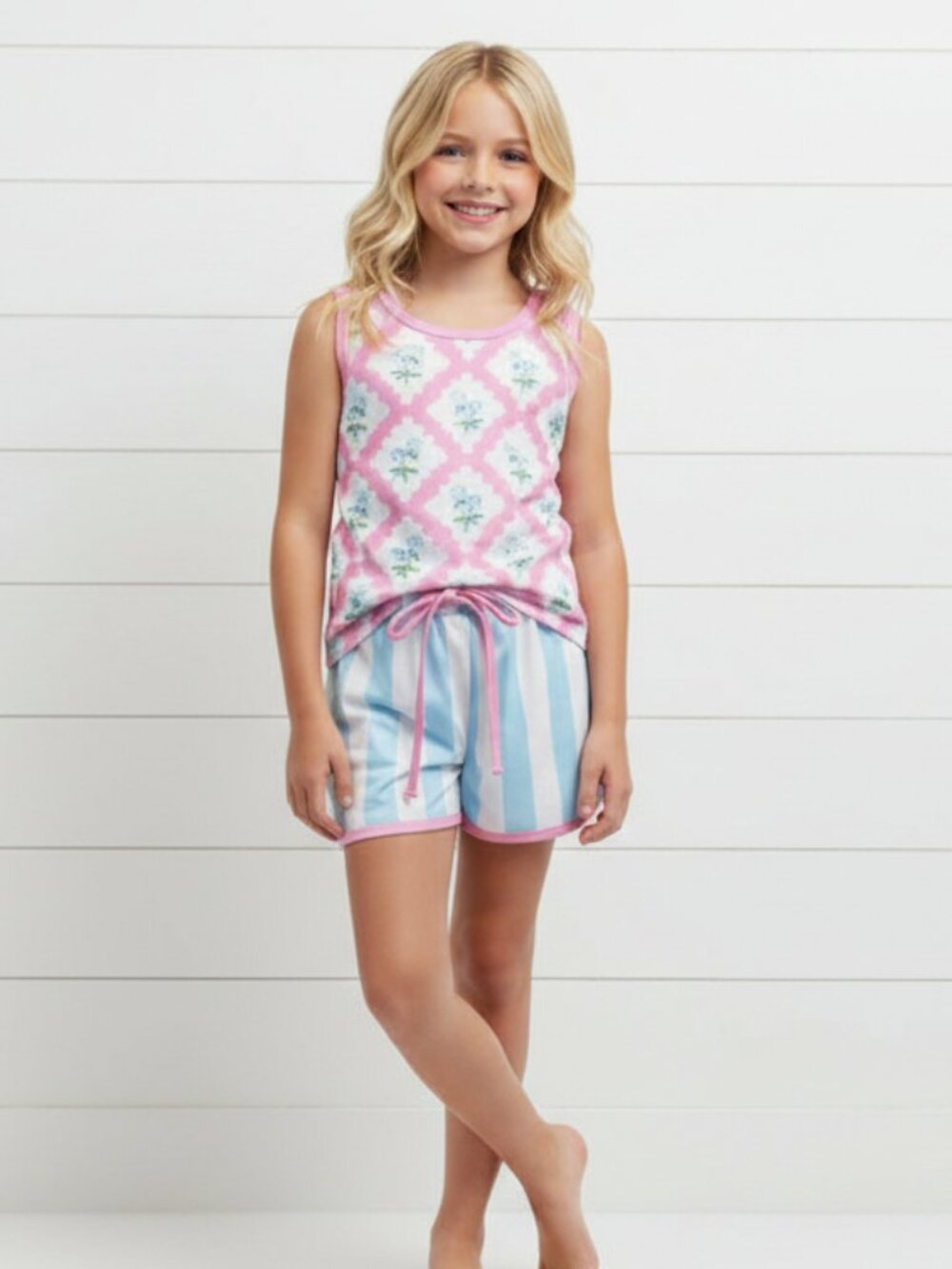 Flowers & Stripes Short Set, girl's, NWT